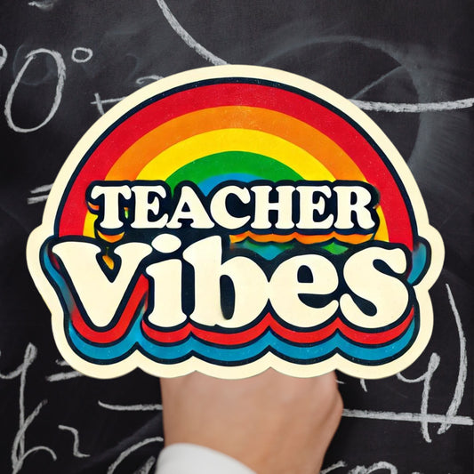 Teacher Vibes Rainbow Sticker, sticker, books, library, rainbow, educator, back to school, teacher, school teacher, school, teacher vibes
