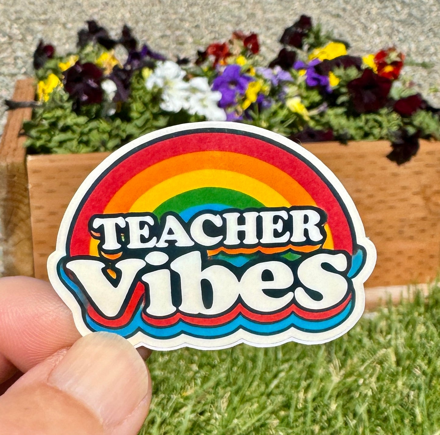 Teacher Vibes Rainbow Sticker, sticker, books, library, rainbow, educator, back to school, teacher, school teacher, school, teacher vibes