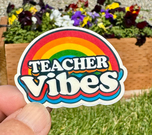 Teacher Vibes Rainbow Sticker, sticker, books, library, rainbow, educator, back to school, teacher, school teacher, school, teacher vibes