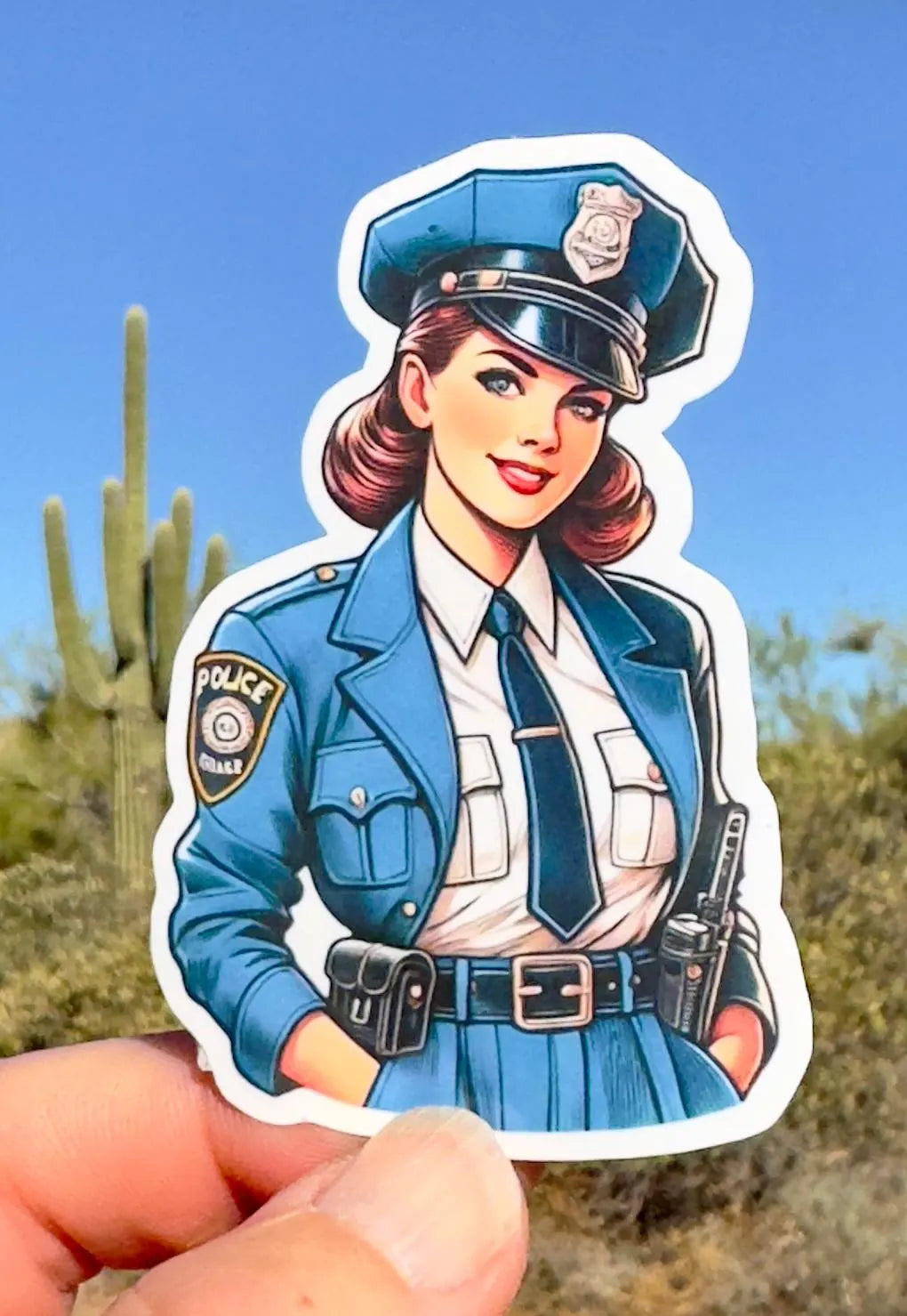 Vintage Female Police Officer or Sheriff Deputy Sticker, police, female deputy, first responder, girl power, sticker, empower, vintage,retro